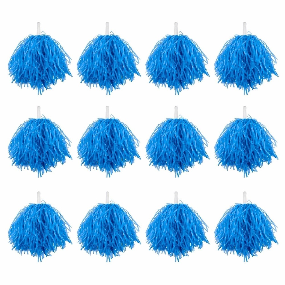 New Faxco 12 Pack Blue Plastic Cheerleading Pom Poms, Sports Dance Cheer Teams